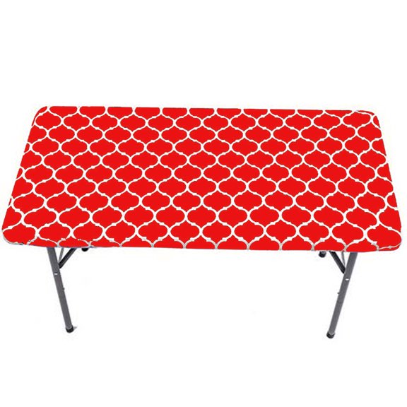 Gowinex Vinyl Fitted Tablecloth Red 4ft 30x48 inches Rectangular Elastic Edge Flannel Backing Waterproof PVC Table Cover