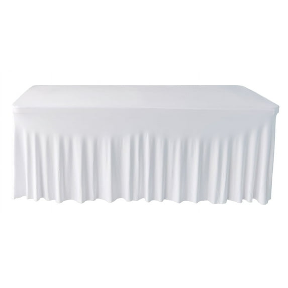 Gowinex White 8' ft. Spandex Table Skirt 96Lx30Wx30H Rectangular Fitted Stretch Tablecloth