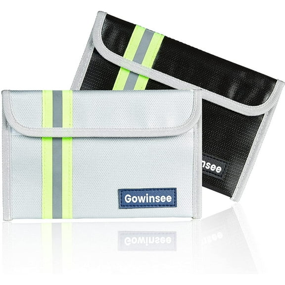 2PACK Fireproof Bag 8"x 5" Fireproof Document Bag, Small Fireproof Money Bag, Cash Protecting Bag - Silicone Coating Fire & Water Resistant Safe Bag for Valuables(Black+Gray)