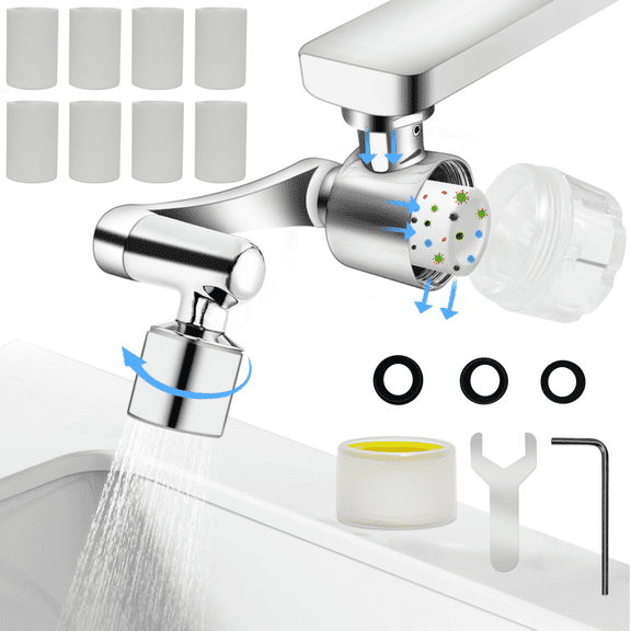 Gowinsee Faucet Extender with Filter, Splash-Proof Sink Faucet Extender, 1080° Rotating Faucet Extender, 2 Modes Spray Attachment for Kitchen/Bathroom, 8pcs Replacement Filter