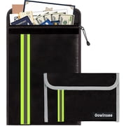 Gowinsee Improved 2 Pieces Fireproof Document Bag 38 x 28.5 cm, Silicone Coated Fireproof Waterproof Briefcase for A4 Documents, Passport Bank File, Money valuables Black