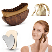 Gowinsee Lymphatic Drainage Face Brush and Stainless Steel Guasha Tool for Face, Neck & Chin, Eco-Friendly Skincare Exfoliating Tool with Gift Packaging