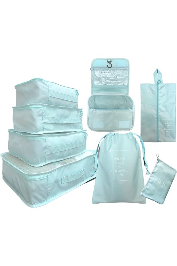 Packing Cubes for Suitcases, 8 Pcs Travel Cubes Set for Suitcase and Luggage Organizers, Packing Cubes for Travel Foldable and Lightweight (Blue)