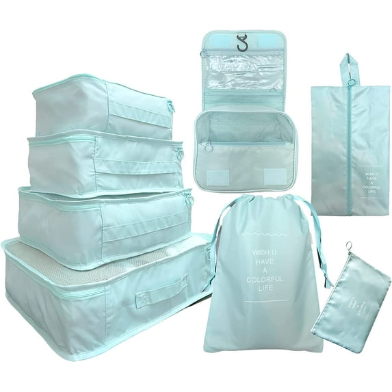 Gowinsee Packing Cubes for Suitcases, 8 Pcs Travel Cubes Set for Suitcase and Luggage Organizers, Packing Cubes for Travel Foldable and Lightweight (Blue)