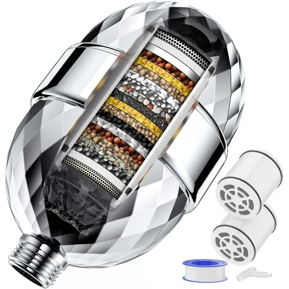 Gowinsee Shower Filter, 32 Stage Shower Head Filter for Hard Water, Shower Water Filter with 2 Replaceable Cartridges, Shower Water Softener, Reduce Chlorine, Dry Skin, Itchy Scalp