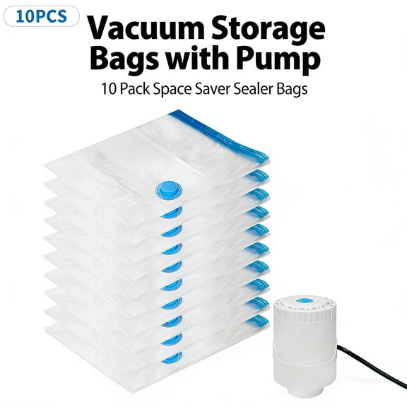 Gowinsee Vacuum Storage Bags with Electric Pump 10PCS, Compression Seal Bags, Save 80 Percent on Room Storage Space