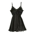thumbnail image 1 of Gowns for Women Sleepwear New Women's Chemise Nightgown with Built-In Bra Split Lace Patchwork Silk Satin Nightdress Backless Strap Sleepshirt Black XL, 1 of 4