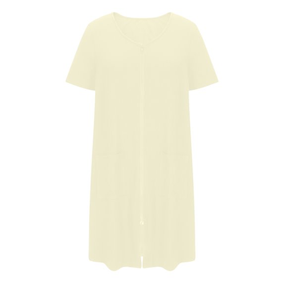 Gowns for Women Sleepwear Clearance Women Zipper Front House Coat Short Sleeves Robe Bathrobes Lightweight Knee Length Short House Dress New Beige S