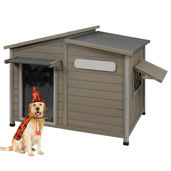 Gowoodhut 43" L Dog House Outdoor, Large Wooden Dog Kennel Indoor with Window