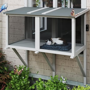 Gowoodhut 46.85" L Cat Window Box,Wooden Cat Window Enclosure for 1-3 Cats,Window Catio Outdoor Enclosure