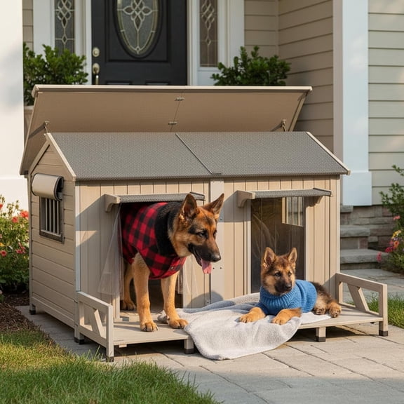 Gowoodhut 59" L Extra Large Dog House Outdoor, Weatherproof Pet Shelter with 2 Windows