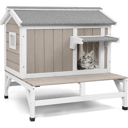 Gowoodhut Cat House Outdoor Weatherproof Cat Shelter with Platform, for 1-3 Small Animals