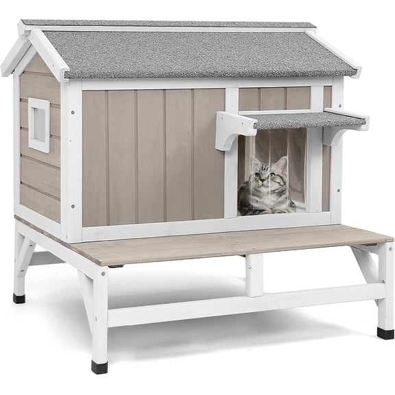 Gowoodhut Cat House Outdoor Weatherproof Cat Shelter with Platform, for 1-3 Small Animals