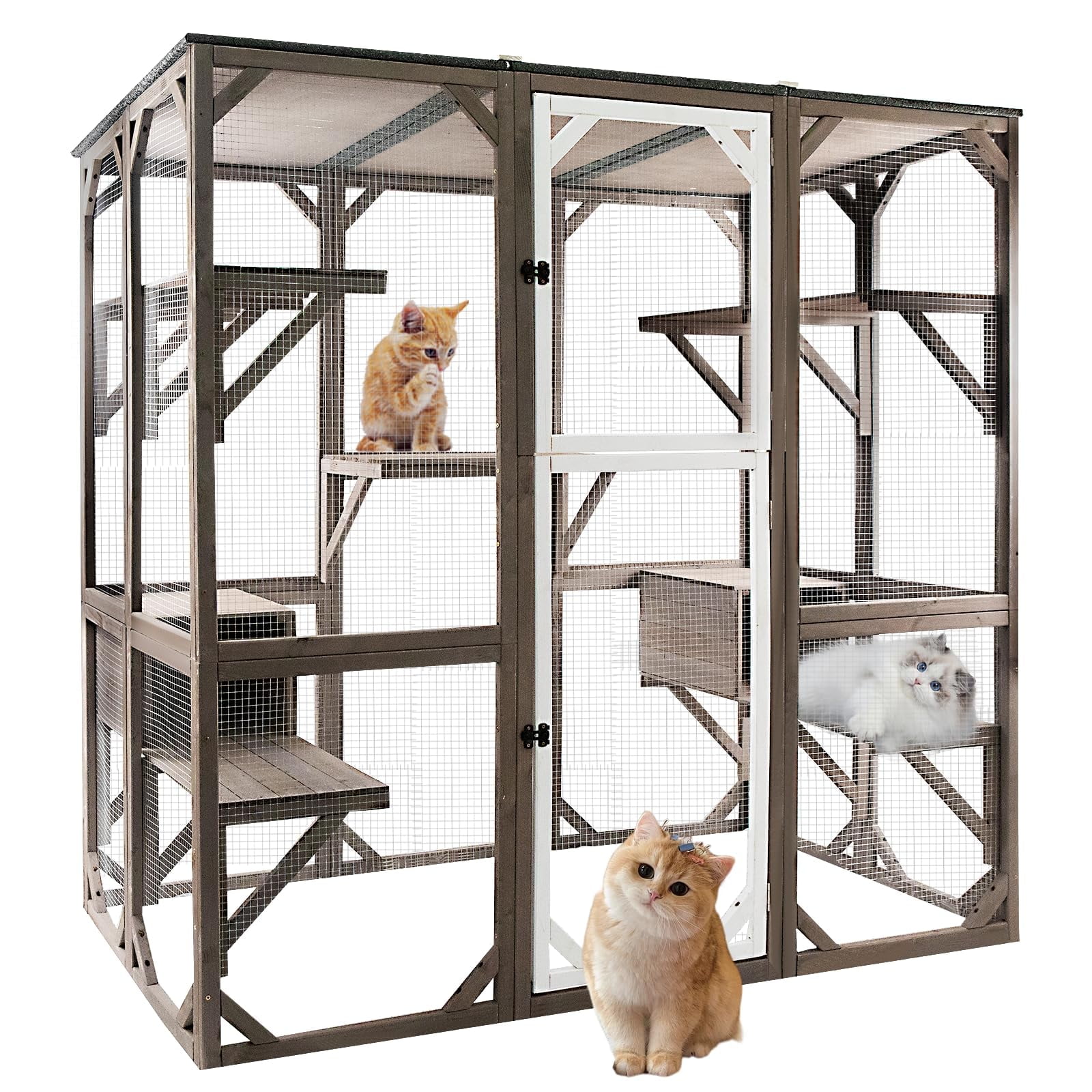 Gowoodhut Catio Cat Enclosures Outdoor Wooden Weatherproof Cat House with Multi Platforms