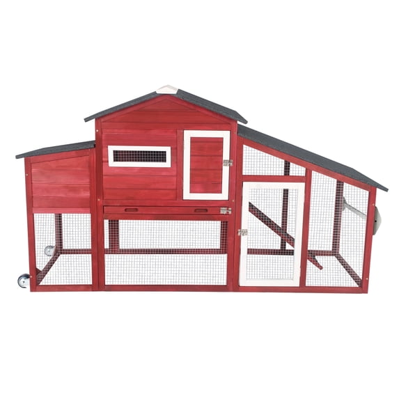 Gowoodhut Chicken Coop Large Outdoor Wooden Chicken Tractor with Wheels, Red