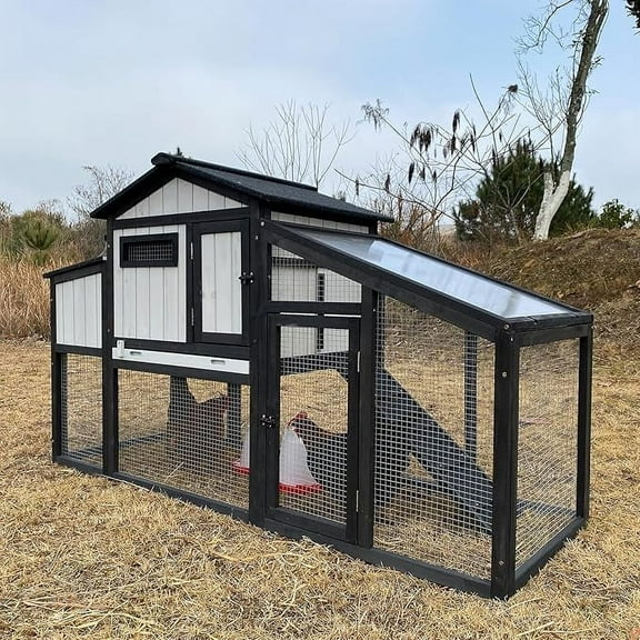 Gowoodhut Chicken Coop and Run Wooden Backyard Chicken House Rabbit Hutch with Nesting Box