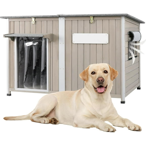 Gowoodhut Dog House Outdoor Weatherproof & Wooden Dog Kennel for Large and Extra-Large Dogs ,55.1" D x 33.1" W x 34.8" H