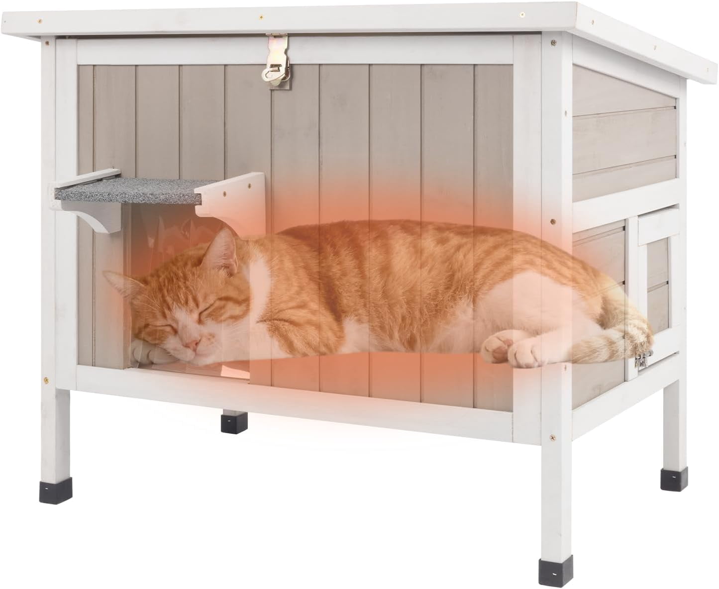 Gowoodhut Insulated Wooden Outdoor Cat House Weatherproof, Feral Cats Shelter for Winter