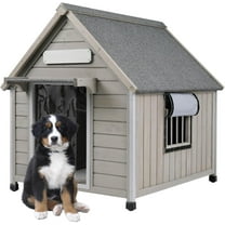 Gowoodhut Large Wooden Indoor Dog House with Anti-Chewing Metal,Outdoor Durable Doghouse for 1-2 Dogs