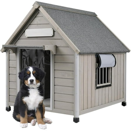 Gowoodhut Large Wooden Indoor Dog House with Anti-Chewing Metal,Outdoor Durable Doghouse for 1-2 Dogs