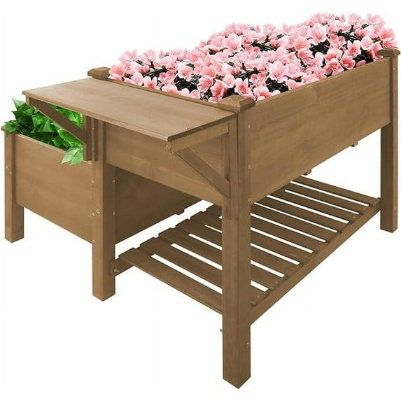 Gowoodhut Outdoor 2-Tier Wood Raised Garden Bed, Firwood Planter Box for Vegetables, Herbs, and Flowers. Easy to Assemble.