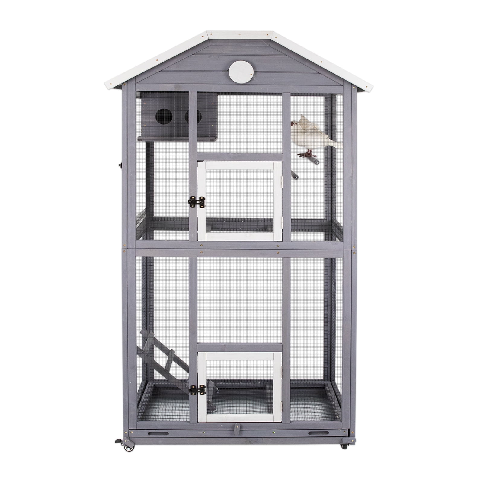 Gowoodhut Outdoor Bird Cage Large, Wooden Flight Aviary with Perches, Nest Habitat