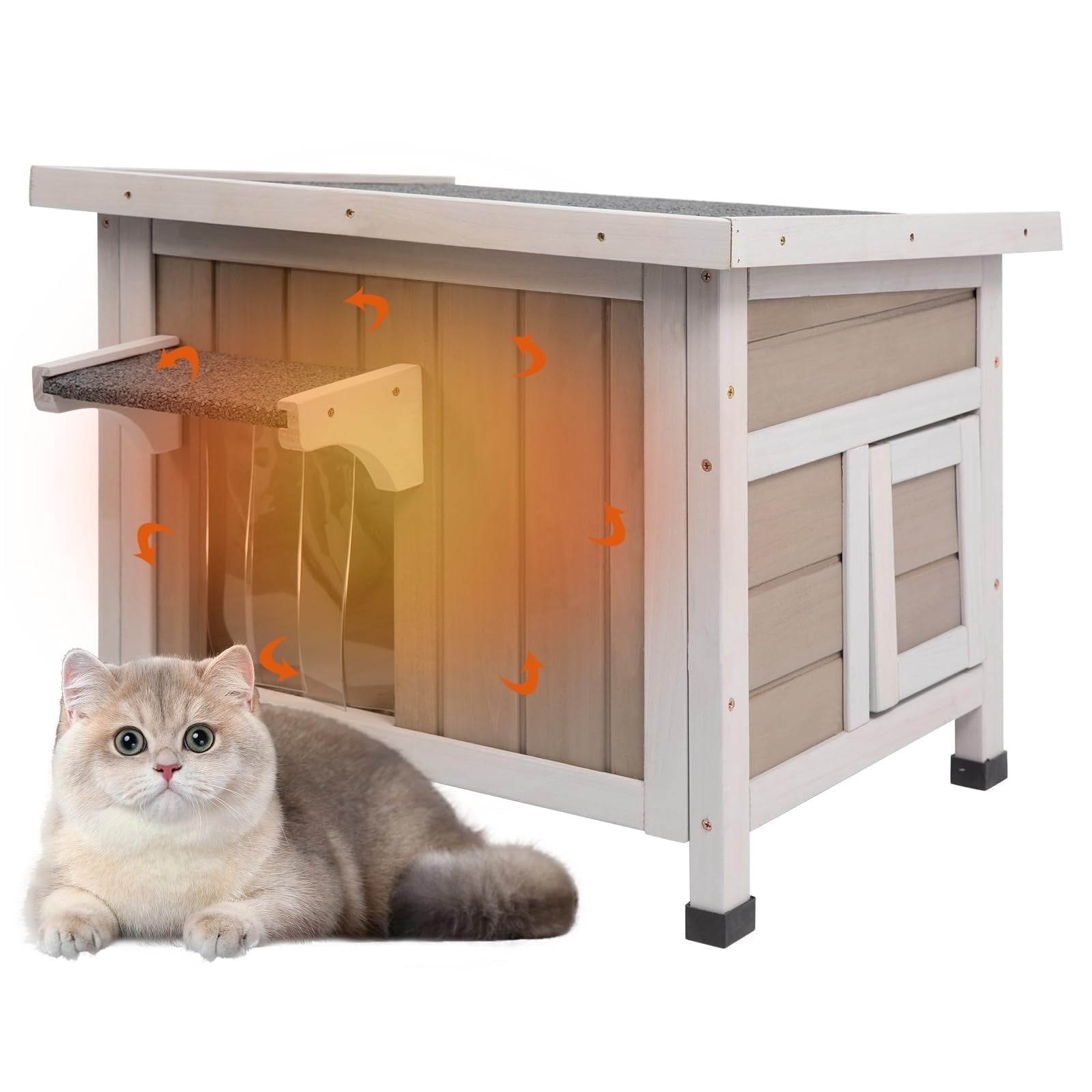 Gowoodhut Outdoor Cat House Wood Cat Shelter with Insulated Liner