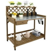 Gowoodhut Outdoor Garden Potting Bench Table,41 L Wooden Potting Table Work Bench for Horticulture