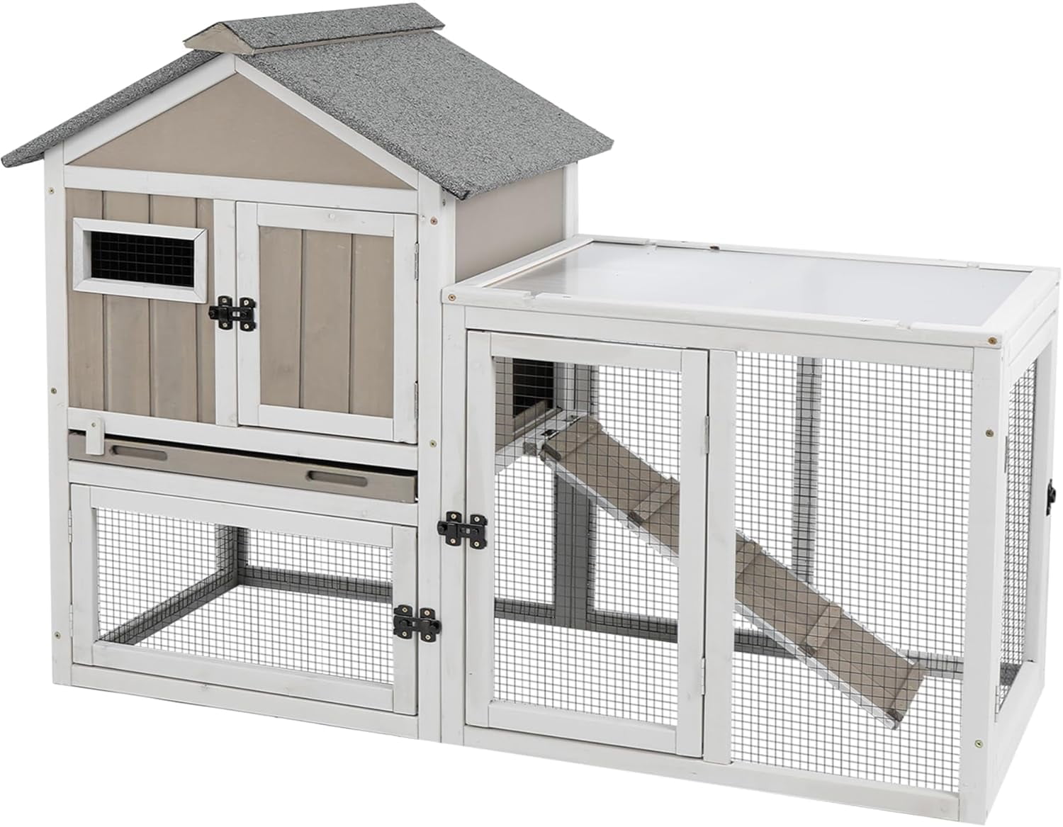 Gowoodhut Rabbit Hutch Indoor 2-Story Bunny Cage Outdoor with Run for Small Animals, Gray