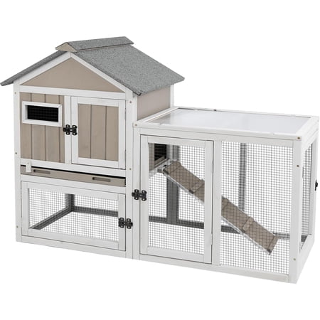 Gowoodhut Rabbit Hutch Indoor 2-Story Bunny Cage Outdoor with Run for Small Animals, Gray
