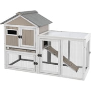 Gowoodhut Rabbit Hutch Indoor 2-Story Bunny Cage Outdoor with Run for Small Animals, Gray