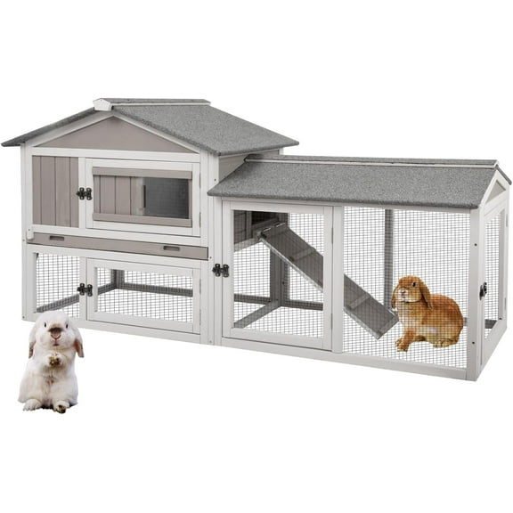 Gowoodhut Rabbit Hutch Indoor Outdoor 57 "L Bunny Hutch with Pull Out Tray