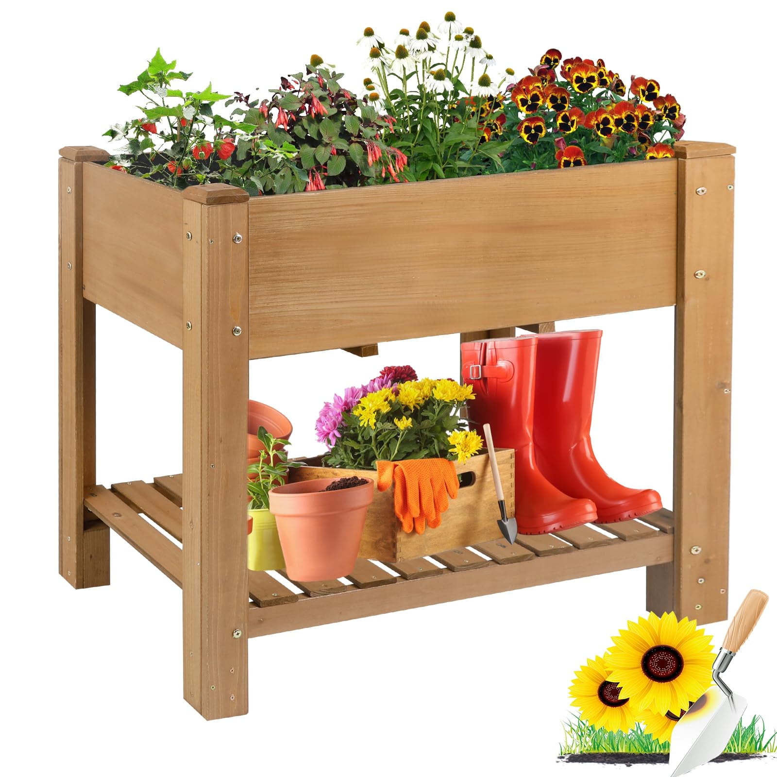 Gowoodhut Raised Garden Beds Outdoor With Legs Wood Elevated Garden Box With L-Connection Tabs Storage Shelf Leg Reinforcement