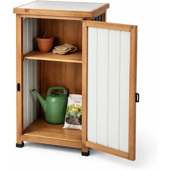 Gowoodhut Small Outdoor Storage Cabinet, Waterproof Outside Potting Bench Table Tool Organizer