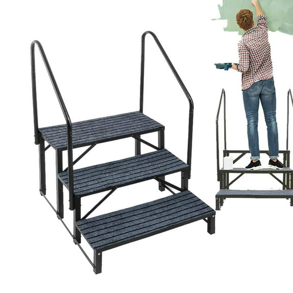 Goxfaca 3 Step RV Stairs with Handrail Mobile Home Stairs 3 Step Outdoor Spa Step Ladder Mobile Home Stairs RV Steps for Travel Trailer Spa Porch Home RV fitting