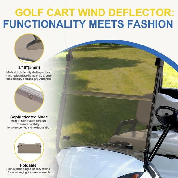 Goxfaca Fold Down Windshield For Golf Carts Golf Cart Windshield Part Anti-UV Impact Resistant Front Shield Curtains Portable Shatterproof Protection For Golf Carts functional
