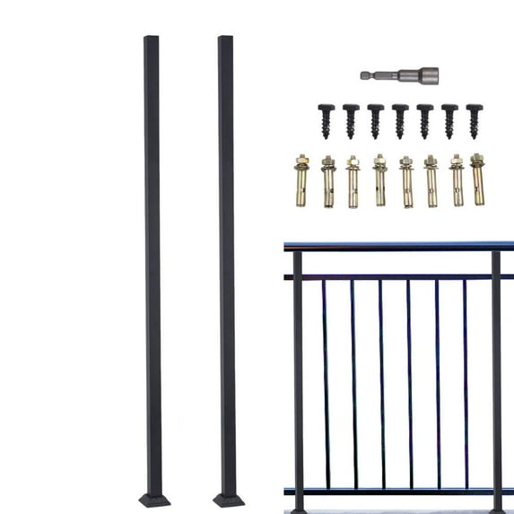 Goxfaca Stair Post 2Pcs/set Decking Railings Glass Railing Post Decking Railings Metal Deck Railing Black Metal Railing Post for Wood Fencing diplomatic