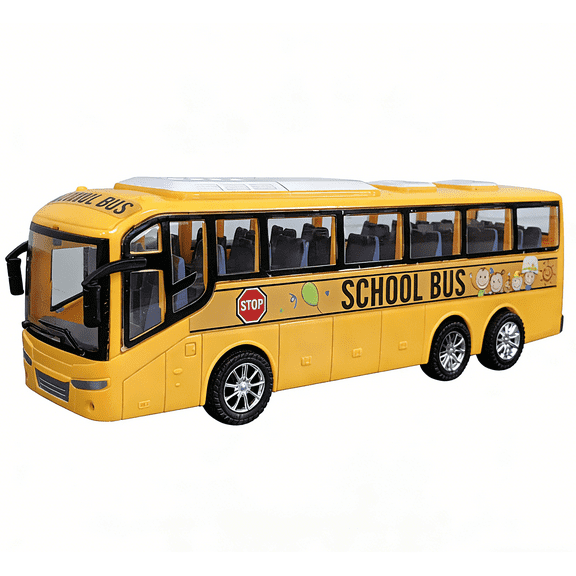 1:30 Scale Yellow School Bus Toy - Large 12.5 Inch Go Inertia Bus Cars Model, ABS Diecast Plastic Kids Toys Car with Realistic Design for Boys Girls, Birthday Party Gift for Toddlers (Yellow)