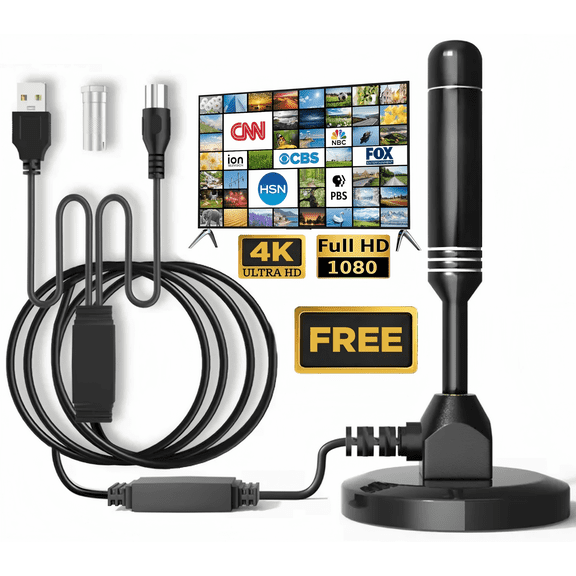 2026 Upgraded HD TV Antennas for Free Channels, 600+ Miles Range Reception New Digital Smart TV Antenna for Local Channels, No Monthly Fees Support 4K 1080P All Older TV's, 16.4FT Cable