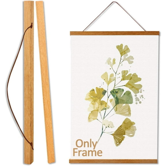 Goxteam Magnetic Poster Hanger Frames, Strong Magnet, Wood Poster Hanger for Diamond Painting, Maps, Pictures, Prints, Scrolls, Canvas Artwork,Bedroom, Office, Dining Room Teak, 8.3inch