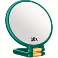 thumbnail image 1 of Goxteam Magnifying Mirror With Handle, Double Side Handheld Mirror With 1x 30x Magnification & Adjustable Handle/Stand, Hand Held Foldable Travel Mirror For Makeup, Dark Green, 1 of 8