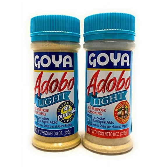 Goya Adobo Light All Purpose Seasoning Bundle with and without Pepper 8 oz each