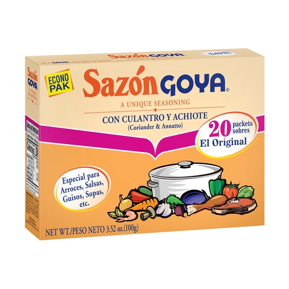 GOYA Sazon with Coriander and Annatto Seasoning Mix, 20 Packets, 3.52 oz Box
