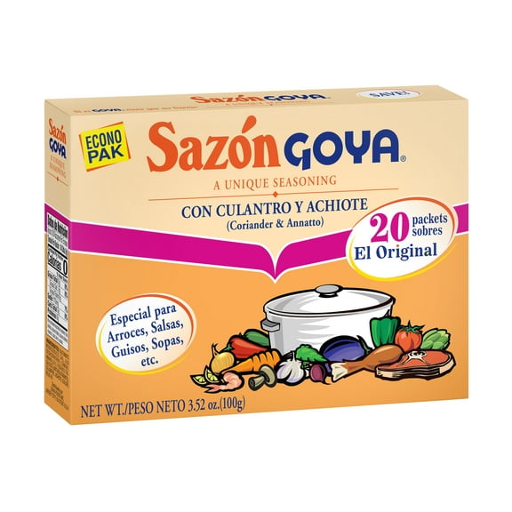 GOYA Sazon with Coriander and Annatto Seasoning Mix, 20 Packets, 3.52 oz Box