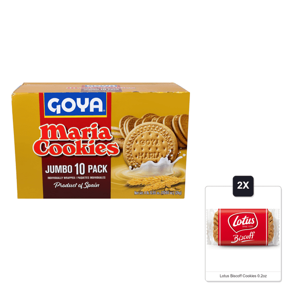 Goya Foods Maria Cookies, Jumbo Pack, 7 Ounce (Pack Of 10) & 2x Lotus Biscoff Cookies 0.2oz