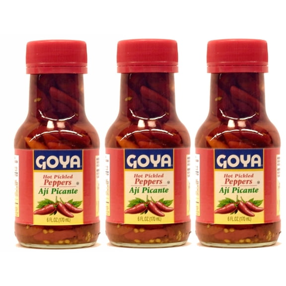 Goya Hot Pickled Red Peppers Aji Picante 6 oz (Pack of 3)