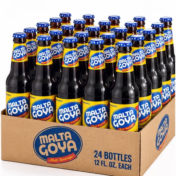 Goya Malta Carbonated Malt Beverage, 12 fl oz Glass Bottles, 24 Count Case