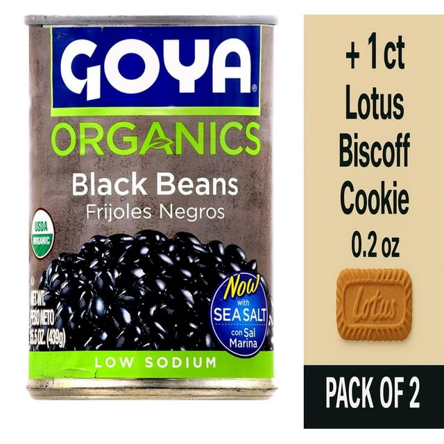 Goya Organic Black Beans 15.5 oz - Pack of 2 & Lotus Biscoff Cookie - 0.2 Oz - 1 ct