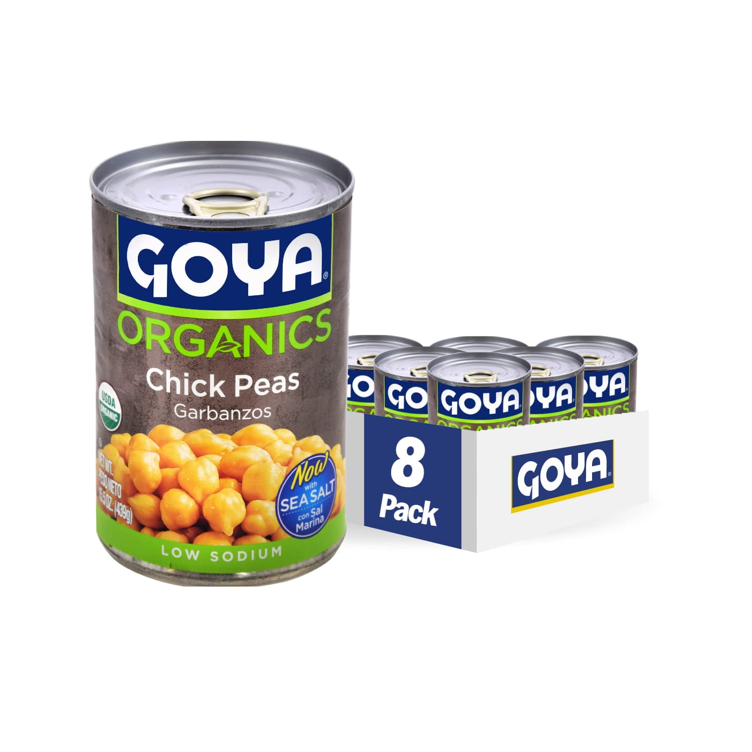Goya Organic Chick Peas Garbanzo Beans, Low Sodium With Sea Salt, 15.5