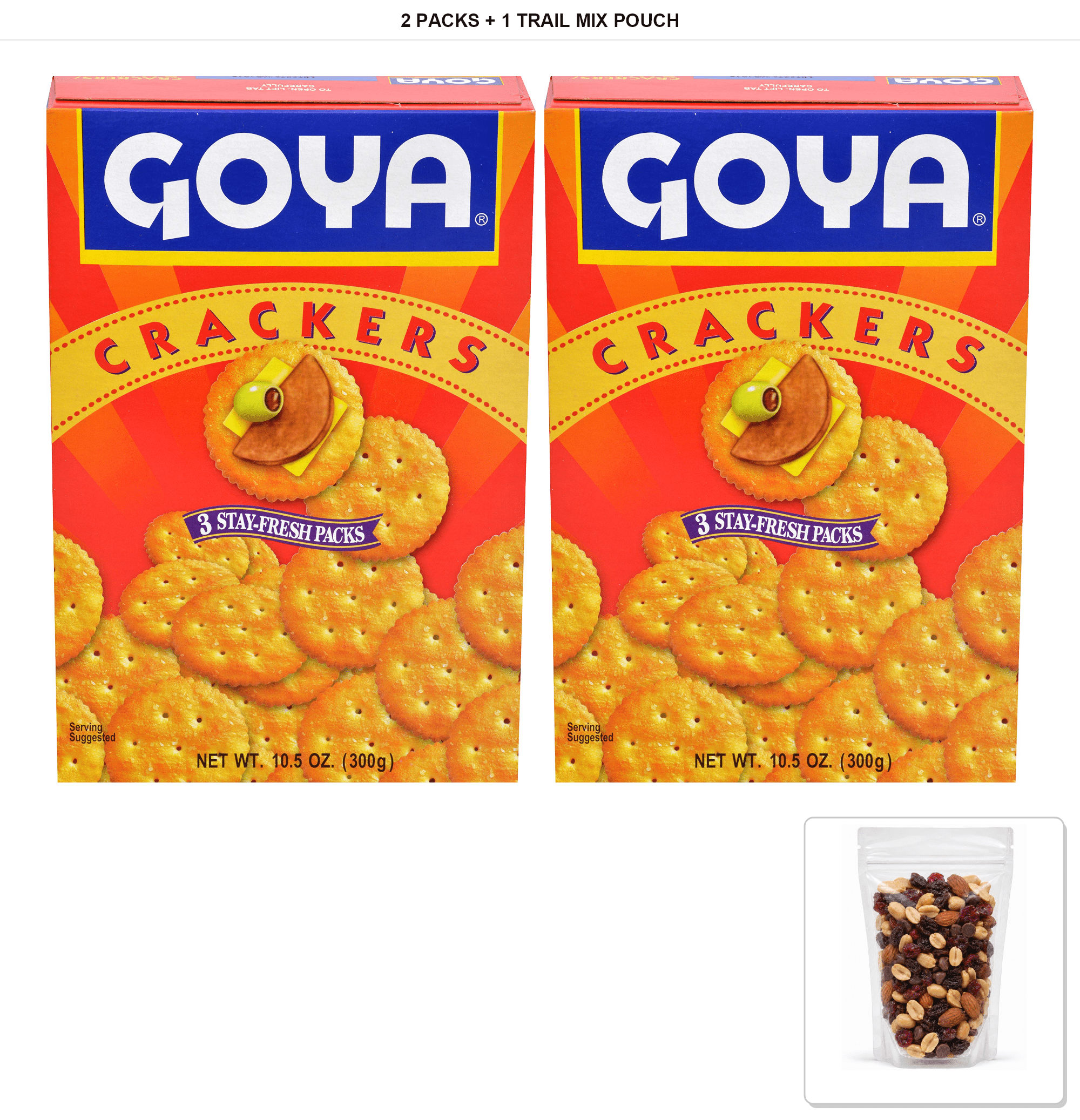 Goya Original Crackers, 10.5 oz, 2 Packs with 1 Bybies Trail Mix Pouch, 2 oz